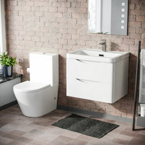 Basin Sink Vanity Cabinet Wall Hung & Rimless Close Coupled Toilet Merton