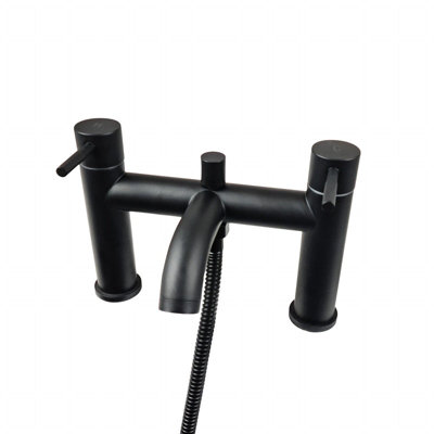 Basin Square Mixer Bath Filler Tap Set Bathroom Modern Waterfall Black Finish - 3