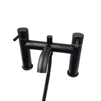 Basin Square Mixer Bath Filler Tap Set Bathroom Modern Waterfall Black Finish - 4