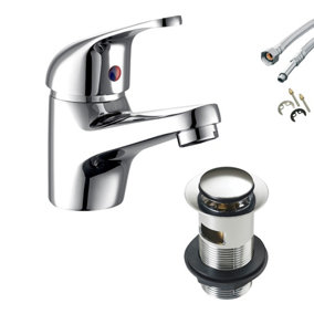 Basin Tap Mono Sink Mixer Modern Bathroom Single Lever Brass Chrome with Fixings