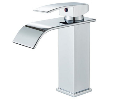 Basin Tap Silver Modern Waterfall Bathroom Sink Faucet with Single Handle