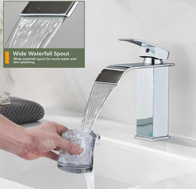 Basin Tap Silver Modern Waterfall Bathroom Sink Faucet with Single Handle