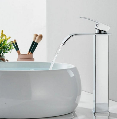 Basin Tap Silver Waterfall Single Lever Handle Single Hole Mono Basin Mixer