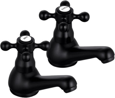 Basin Taps Pair Bathroom Sink Taps Mixers Victorian Traditional Matte Black Cross Lever DIY at B&Q