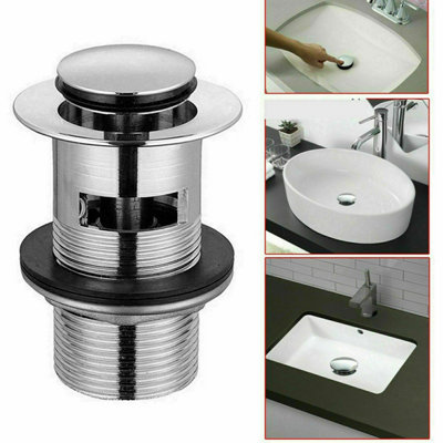 Basin Waste PopUp Clicker Slotted Chrome Sink Plug Click-Clack Button