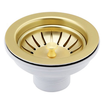 Basket Strainer Kitcken Sink Waste Brushed Brass (No Overflow)