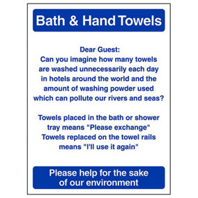 Bath & Hand Towels Bathroom Guest Sign - Rigid Plastic 150x200mm (x3)
