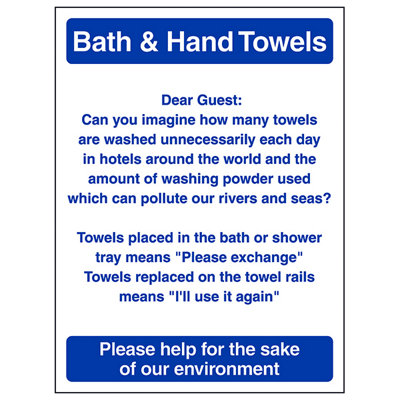 Bath & Hand Towels Bathroom Guest Sign - Rigid Plastic 200x300mm (x3)