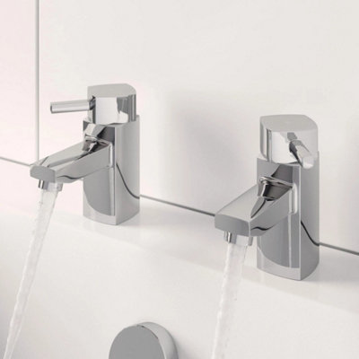 Bath Pillar Taps Round Single Lever Pair Modern Bathroom Filler Taps