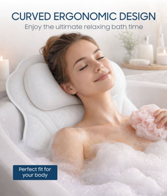 Bath Pillow - Bath and Spa Head Rest with Suction Cups - 4D Bath Cushion Bathing Pillow - Provides support & comfort, Fits Any Tub