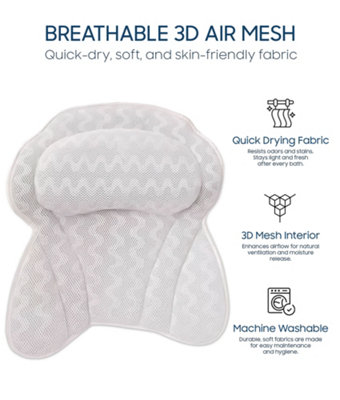 Bath Pillow - Bath and Spa Head Rest with Suction Cups - 4D Bath Cushion Bathing Pillow - Provides support & comfort, Fits Any Tub