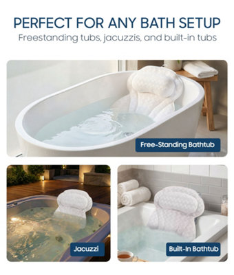 Bath Pillow - Bath and Spa Head Rest with Suction Cups - 4D Bath Cushion Bathing Pillow - Provides support & comfort, Fits Any Tub