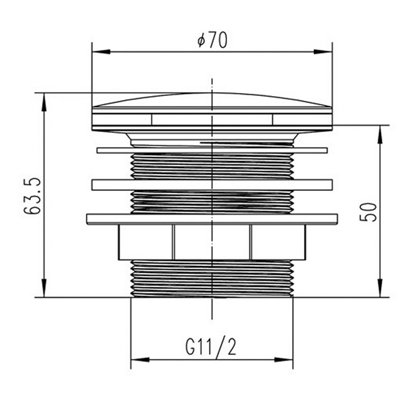 Bath Push Button Waste, No Overflow, for Baths up to 25mm Thick - Chrome
