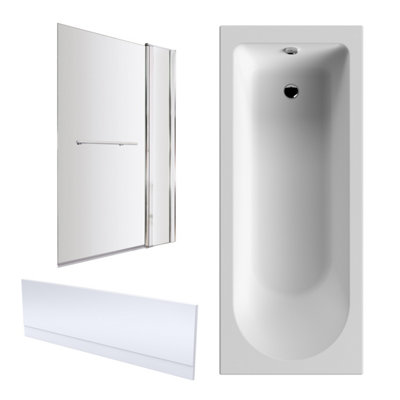 Bath Suite -1700x750mm Round Bath, Front Panel, Chrome Screen with Fixed Panel and Rail