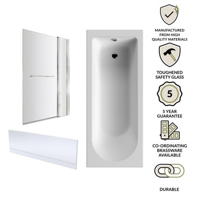 Bath Suite -1700x750mm Round Bath, Front Panel, Chrome Screen with Fixed Panel and Rail