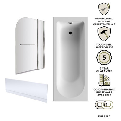 Bath Suite -1700x750mm Round Bath, Front Panel, Screen with Fixed Panel and Rail