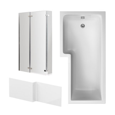 Bath Suite-L Shape Bath, Panel and Fixed Screen with Double Hinge- Left Hand