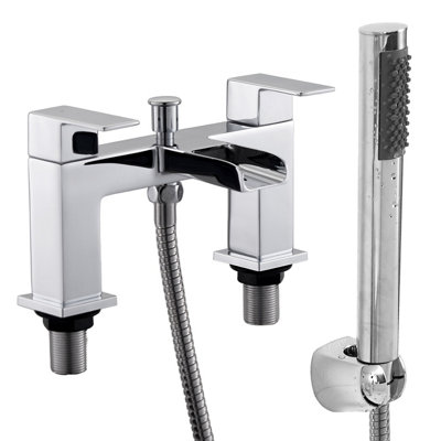 Bath tap with Shower Waterfall Bath Shower Filler Mixer Tub Tap Double Lever Chrome Solid Brass with Handheld Shower Head Faucet