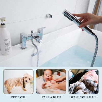 Bath tap with Shower Waterfall Bath Shower Filler Mixer Tub Tap Double ...