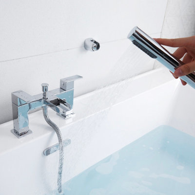 Bath tap with Shower Waterfall Bath Shower Filler Mixer Tub Tap Double ...