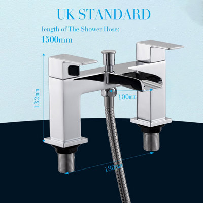 Bath tap with Shower Waterfall Bath Shower Filler Mixer Tub Tap Double Lever Chrome Solid Brass ...