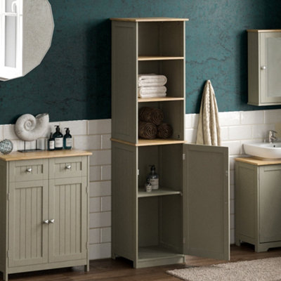 Bath Vida Priano Grey 1 Door 2 Shelf Tall Bathroom Cabinet