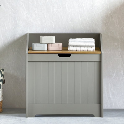 Bath Vida Priano Grey Laundry Chest Bathroom Storage Cabinet Hamper