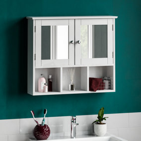 Bath Vida Priano White 2 Door Mirrored Bathroom Wall Cabinet With 3 Compartments