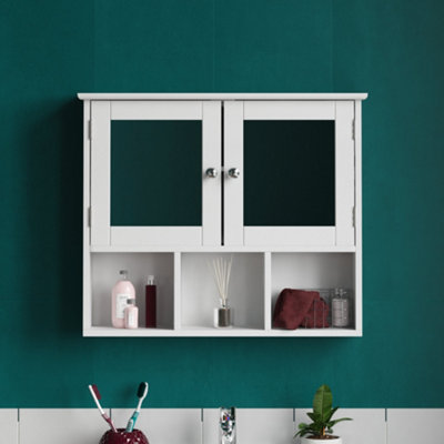 Bath Vida Priano White 2 Door Mirrored Bathroom Wall Cabinet With 3 Compartments