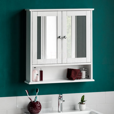 Bath Vida Priano White 2 Door Mirrored Bathroom Wall Cabinet With Shelf ...