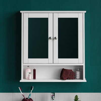 Bath Vida Priano White 2 Door Mirrored Bathroom Wall Cabinet With Shelf