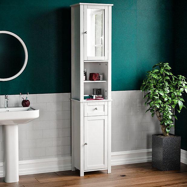 Bath Vida Priano White 2 Door Tall Bathroom Cabinet With Mirror Diy At B Q