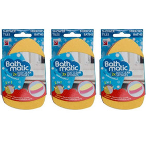 Bathmatic Duo Clean Sponge - Wipes & Cleans Showers, Tiles, Mirrors And Baths. - Pack of 3
