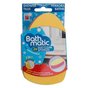 Bathmatic Duo Clean Sponge - Wipes & Cleans Showers, Tiles, Mirrors And Baths.