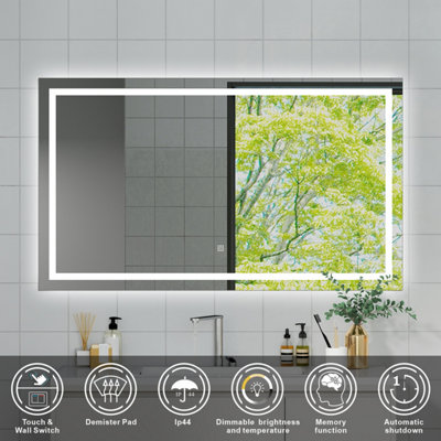 Bathroom 120x70cm 3-Color LED Mirror with Anti-fog and Memory Function ...