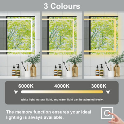 Bathroom 120x70cm 3-Color LED Mirror with Anti-fog and Memory Function ...