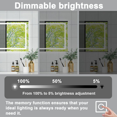 Bathroom 120x70cm 3-Color LED Mirror with Anti-fog and Memory Function ...