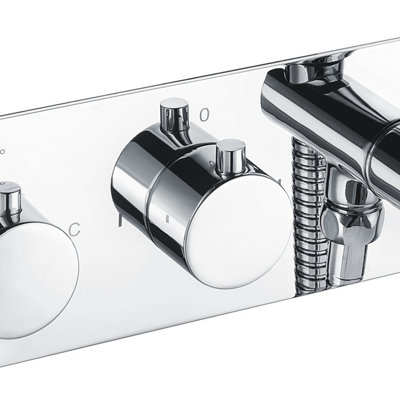 Bathroom 2 Dial 2 Way Round Concealed Thermostatic Valve - Shower Slim Head & Handset - 3