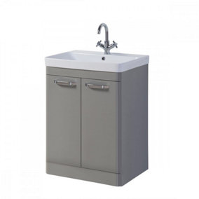 Bathroom 2-Door Floor Standing Vanity Unit with Basin 500mm Wide White 1 Tap Hole - Basalt Grey - Brassware Not Included