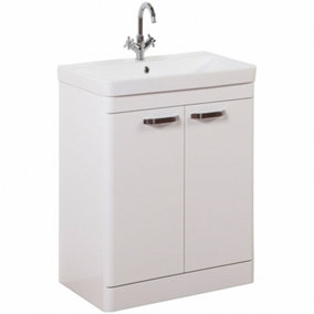 Bathroom 2-Door Floor Standing Vanity Unit with Basin 500mm Wide White 1 Tap Hole - White Gloss - Brassware Not Included