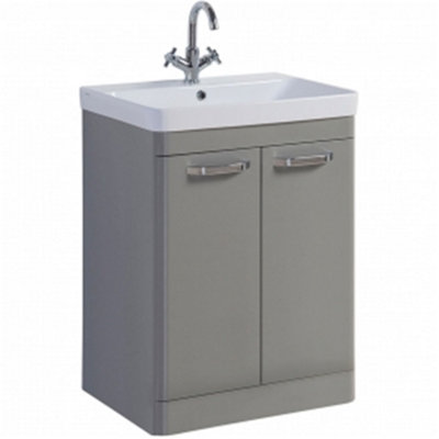 Bathroom 2-Door Floor Standing Vanity Unit with Basin 600mm Wide White 1 Tap Hole - Basalt Grey  - Brassware Not Included