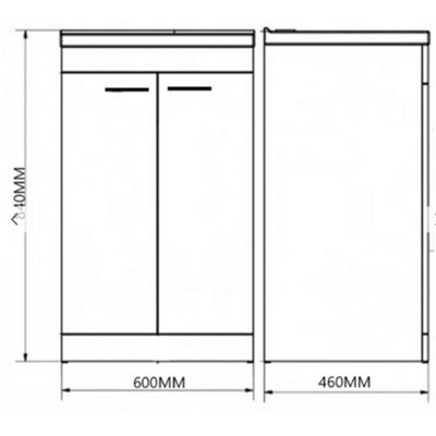 Bathroom 2-Door Floor Standing Vanity Unit with Basin 600mm Wide White 1 Tap Hole - Basalt Grey  - Brassware Not Included