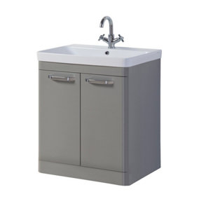 Bathroom 2-Door Floor Standing Vanity Unit with Basin 800mm Wide White 1 Tap Hole - Basalt Grey - Brassware Not Included