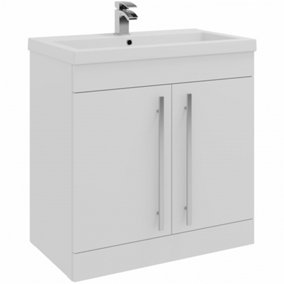 Bathroom 2-Door Floor Standing Vanity Unit with Mid Depth Ceramic Basin 800mm Wide - White  - Brassware Not Included