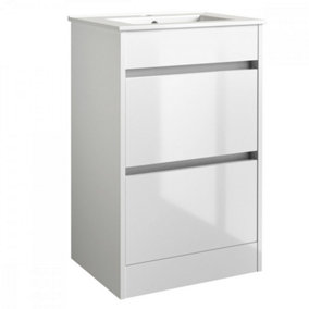 Bathroom 2-Drawer Floor Standing Vanity Unit with Basin 500mm Wide - White - (Urban) - Brassware Not Included