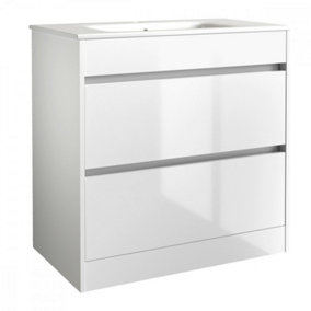 Bathroom 2-Drawer Floor Standing Vanity Unit with Basin 800mm Wide - White - (Urban) - Brassware Not Included