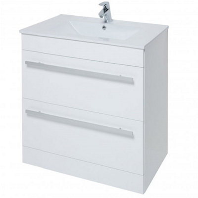 Bathroom 2-Drawer Floor Standing Vanity Unit with Ceramic Basin 800mm ...