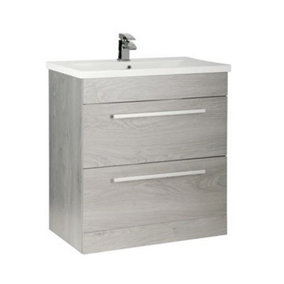 Bathroom 2-Drawer Floor Standing Vanity Unit with Mid Depth Ceramic Basin 800mm Wide - Silver Oak  - Brassware Not Included