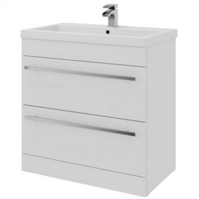 Bathroom 2-Drawer Floor Standing Vanity Unit with Mid Depth Ceramic Basin 800mm Wide - White  - Brassware Not Included