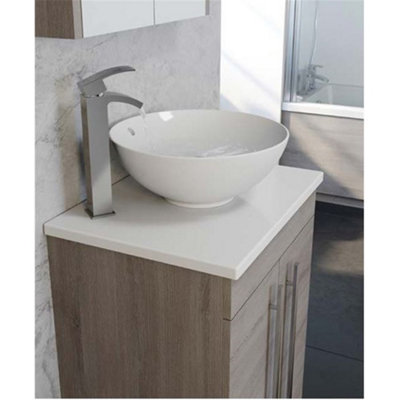 Bathroom 2-Drawer Floor Standing Vanity Unit with Sit-On Basin and Worktop 600mm Wide - Silver Oak  - Brassware Not Included